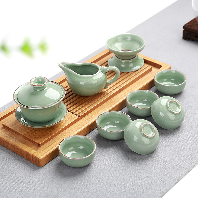十件套哥窑开片茶具 定制功夫茶具礼盒的雅致之选